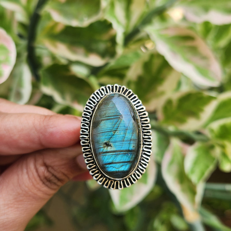 Certified Labradorite Adjustable Rings- Design 24