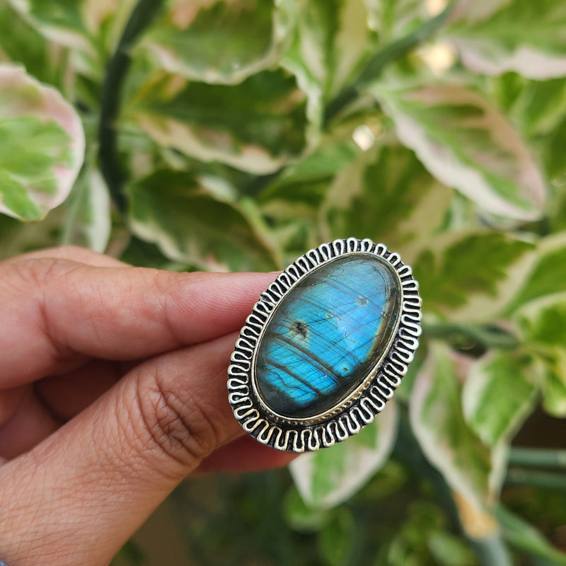 Certified Labradorite Adjustable Rings- Design 24