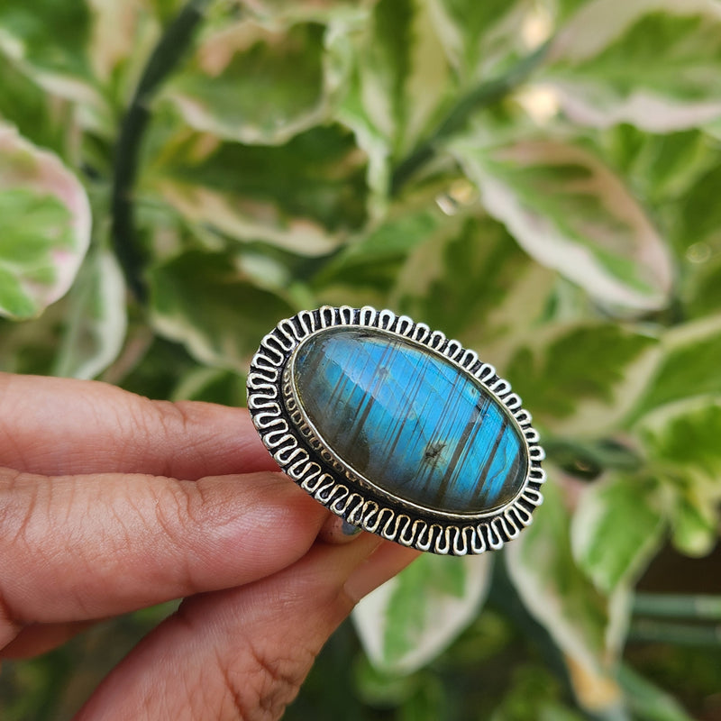 Certified Labradorite Adjustable Rings- Design 24
