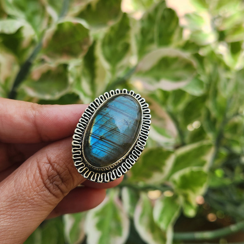 Certified Labradorite Adjustable Rings- Design 24