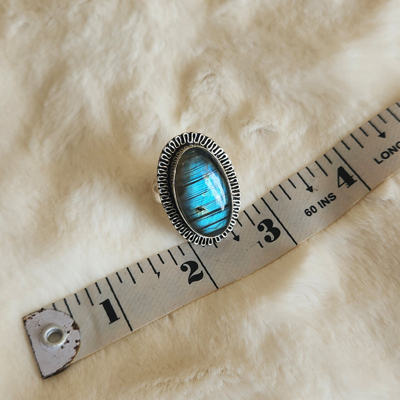 Certified Labradorite Adjustable Rings- Design 24