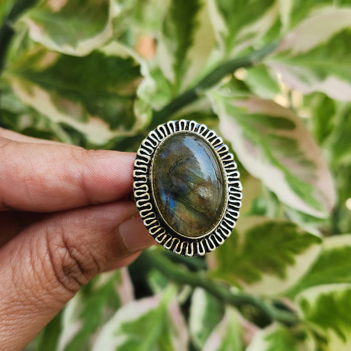 Certified Labradorite Adjustable Rings- Design 25