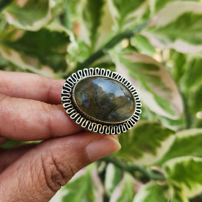 Certified Labradorite Adjustable Rings- Design 25