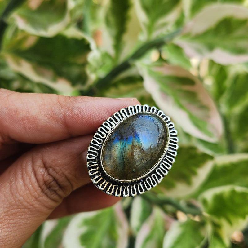 Certified Labradorite Adjustable Rings- Design 25