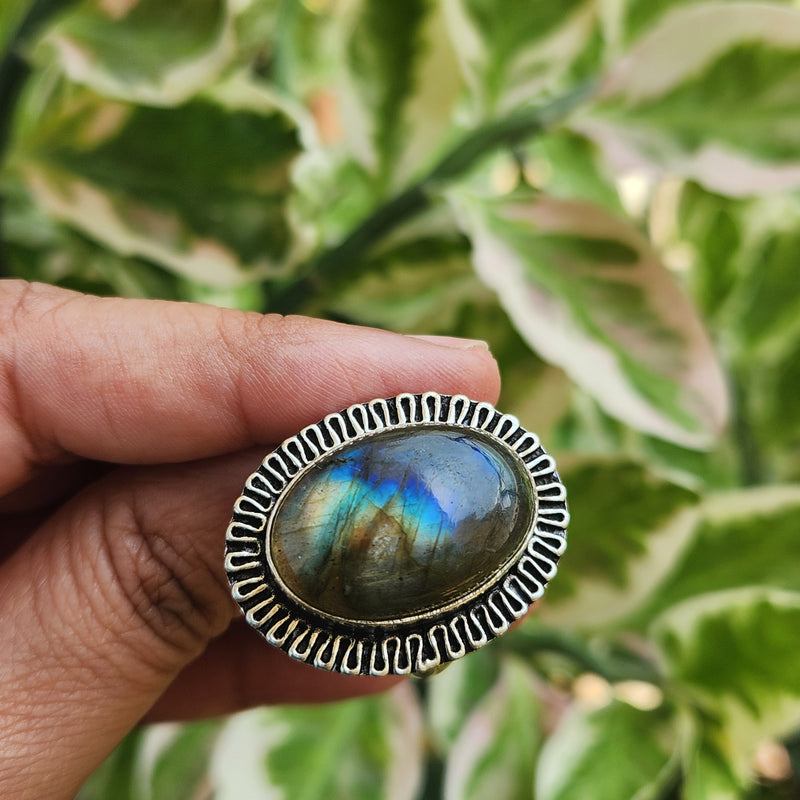 Certified Labradorite Adjustable Rings- Design 25