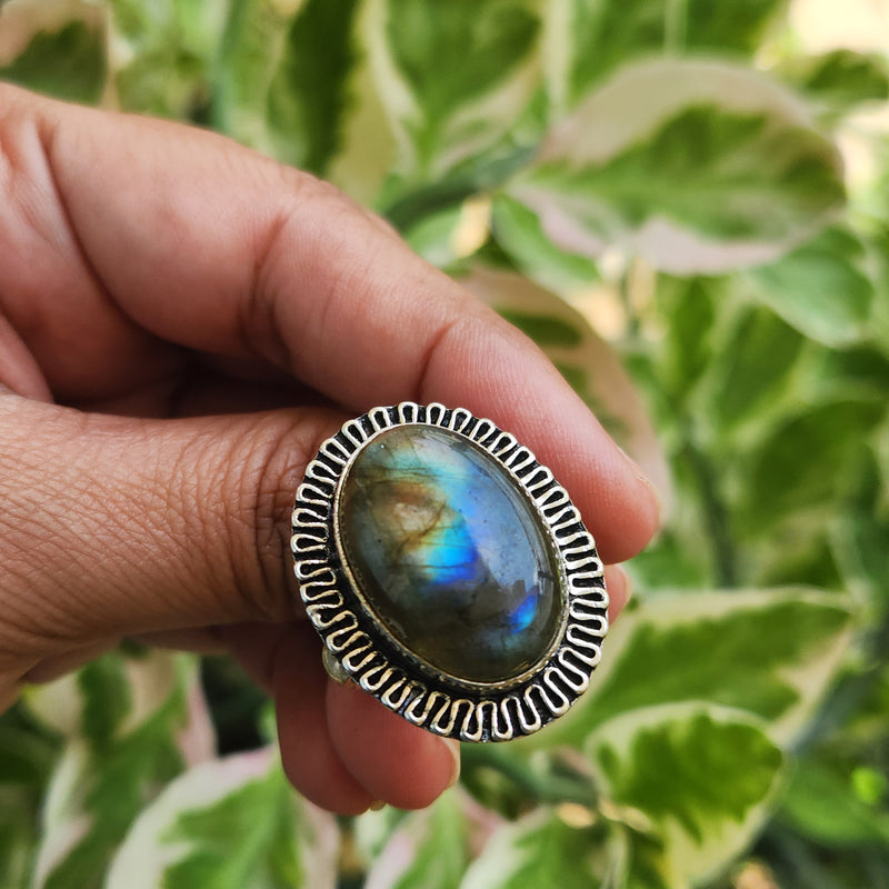 Certified Labradorite Adjustable Rings- Design 25