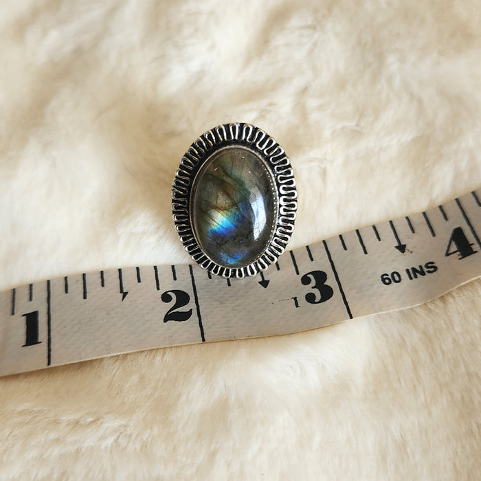 Certified Labradorite Adjustable Rings- Design 25