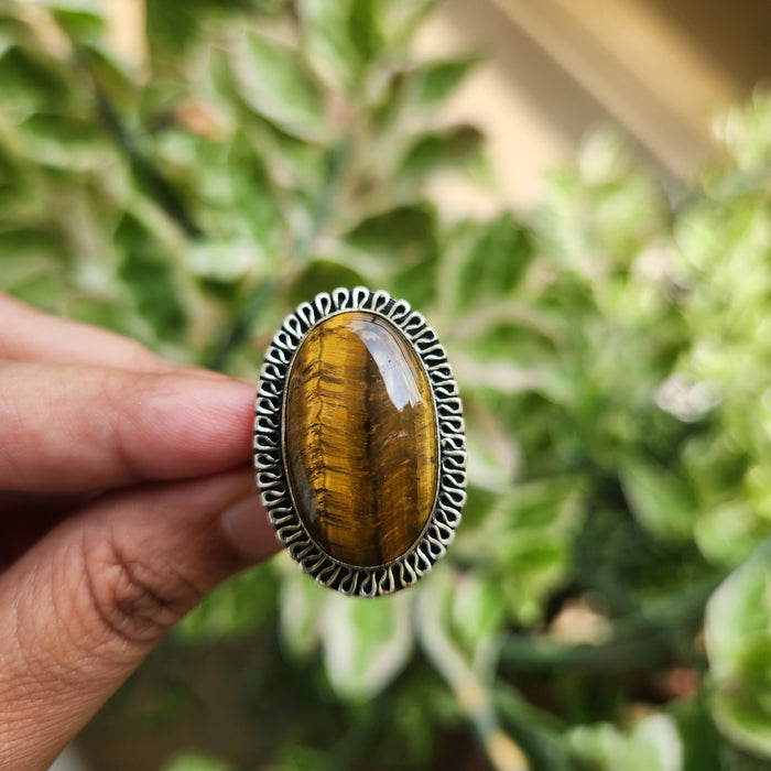 Certified Tiger Eye Adjustable Ring -R11