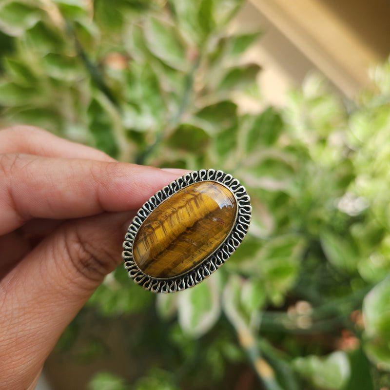 Certified Tiger Eye Adjustable Ring -R11