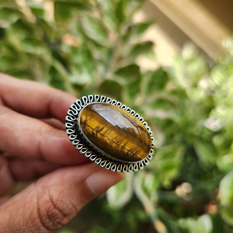 Certified Tiger Eye Adjustable Ring -R11