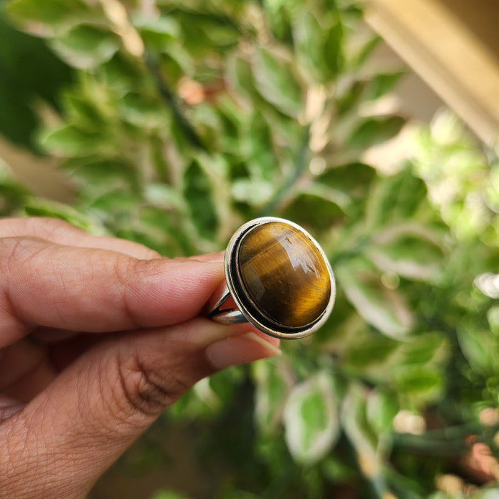 Certified Tiger Eye Adjustable Ring -R12