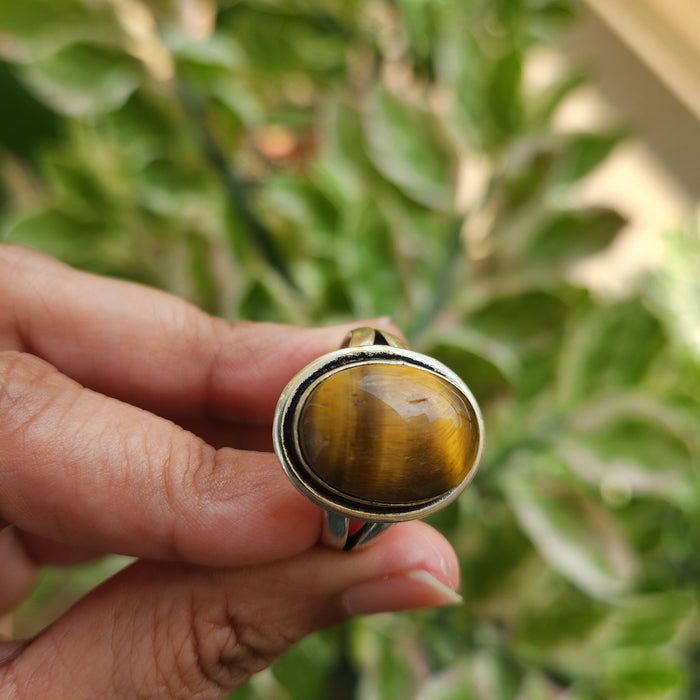 Certified Tiger Eye Adjustable Ring -R12