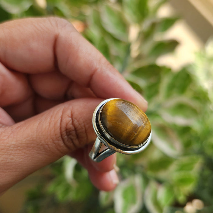Certified Tiger Eye Adjustable Ring -R12