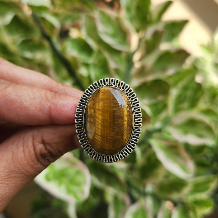 Certified Tiger Eye Adjustable Ring -R13