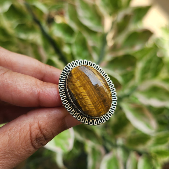 Certified Tiger Eye Adjustable Ring -R13