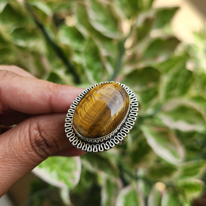 Certified Tiger Eye Adjustable Ring -R13