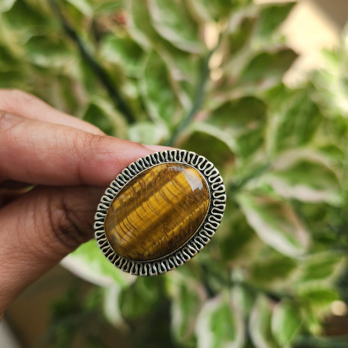 Certified Tiger Eye Adjustable Ring -R13