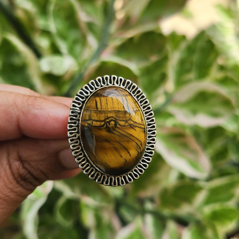 Certified Tiger Eye Adjustable Ring -R15