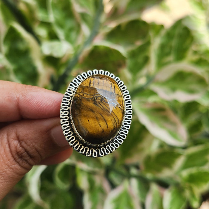 Certified Tiger Eye Adjustable Ring -R15