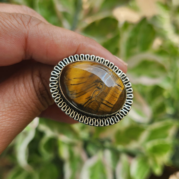 Certified Tiger Eye Adjustable Ring -R15