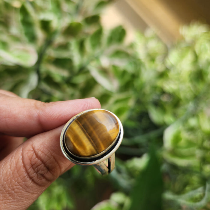 Certified Tiger Eye Adjustable Ring -R16