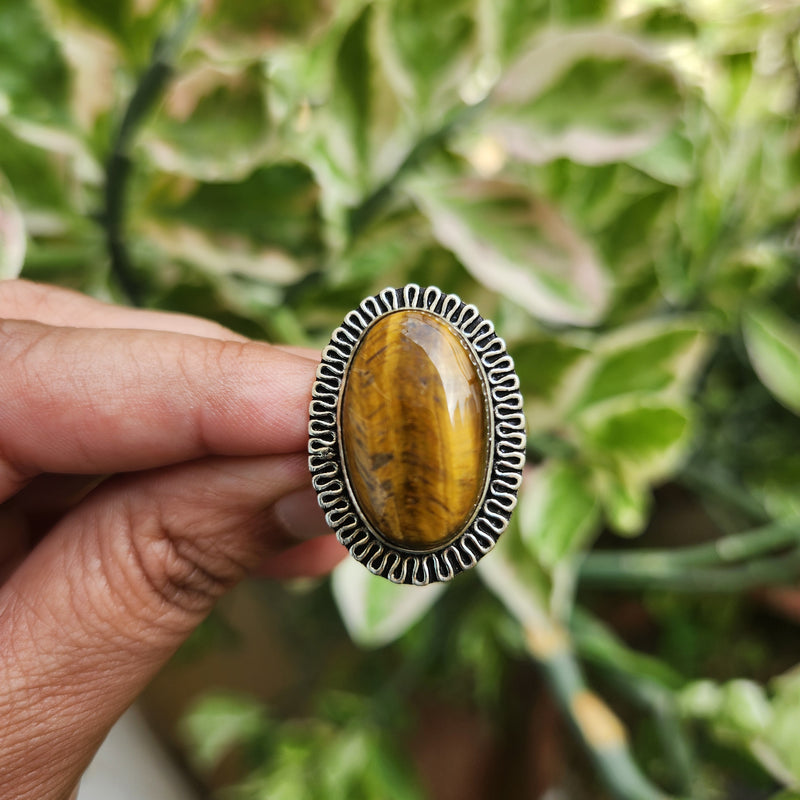 Certified Tiger Eye Adjustable Ring -R17