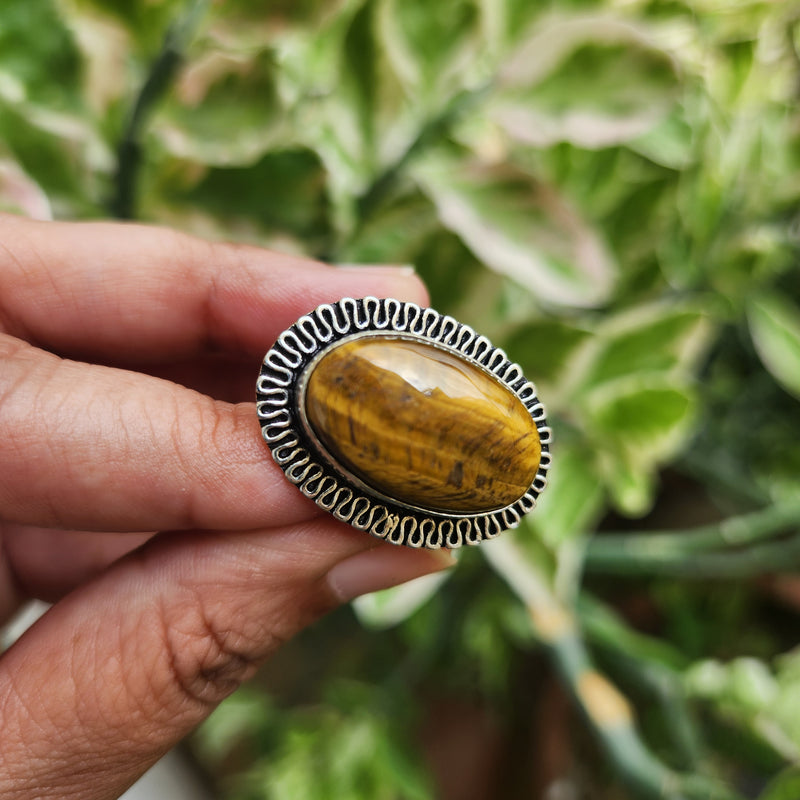 Certified Tiger Eye Adjustable Ring -R17