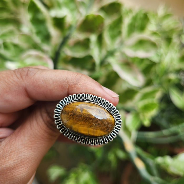 Certified Tiger Eye Adjustable Ring -R17