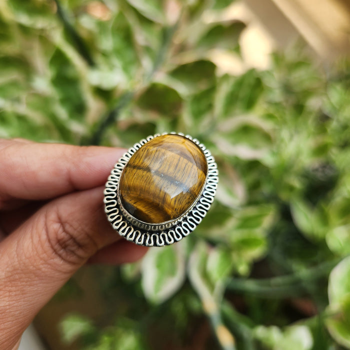 Certified Tiger Eye Adjustable Ring -R19