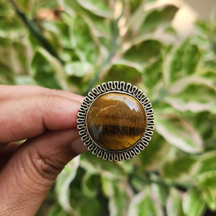 Certified Tiger Eye Adjustable Ring -R20