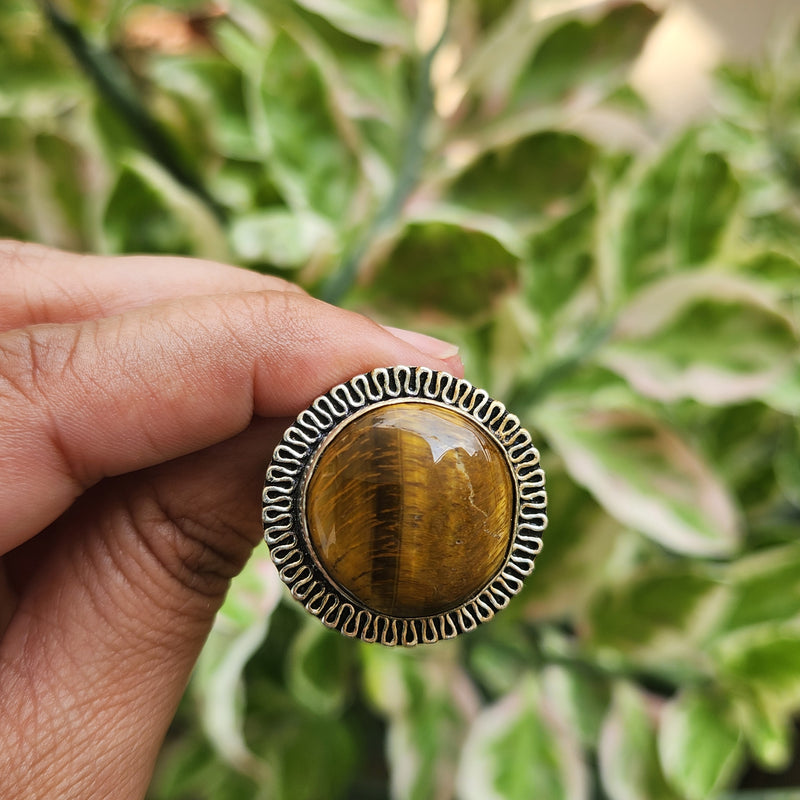 Certified Tiger Eye Adjustable Ring -R20