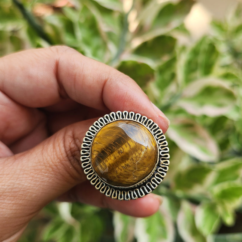 Certified Tiger Eye Adjustable Ring -R20