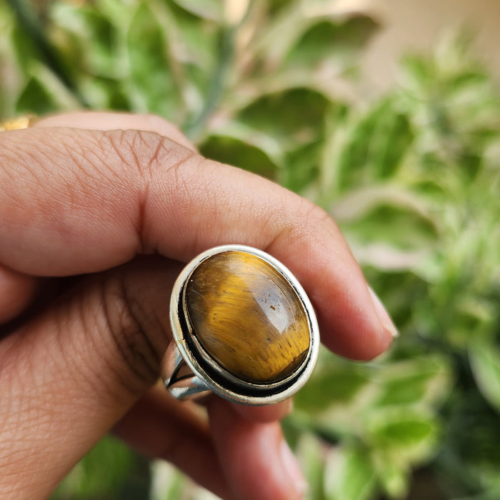 Certified Tiger Eye Adjustable Ring -R21