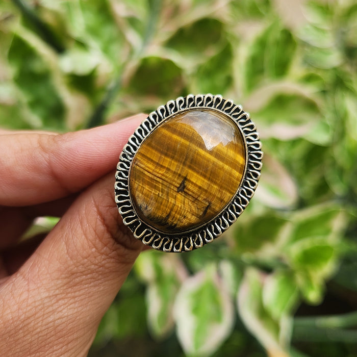 Certified Tiger Eye Adjustable Ring -R22