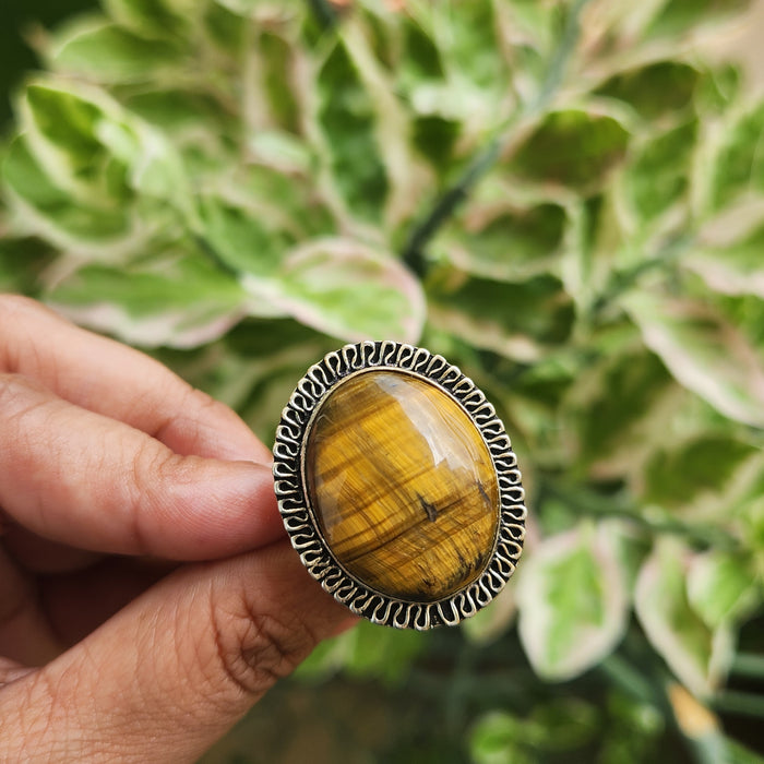 Certified Tiger Eye Adjustable Ring -R22
