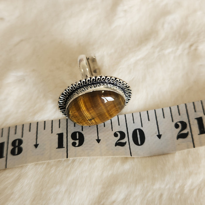 Certified Tiger Eye Adjustable Ring -R22