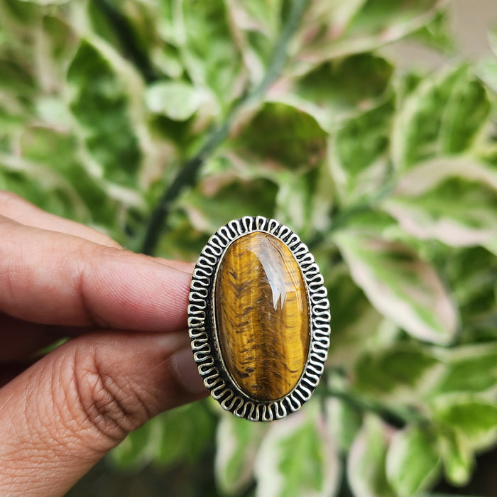 Certified Tiger Eye Adjustable Ring -R24