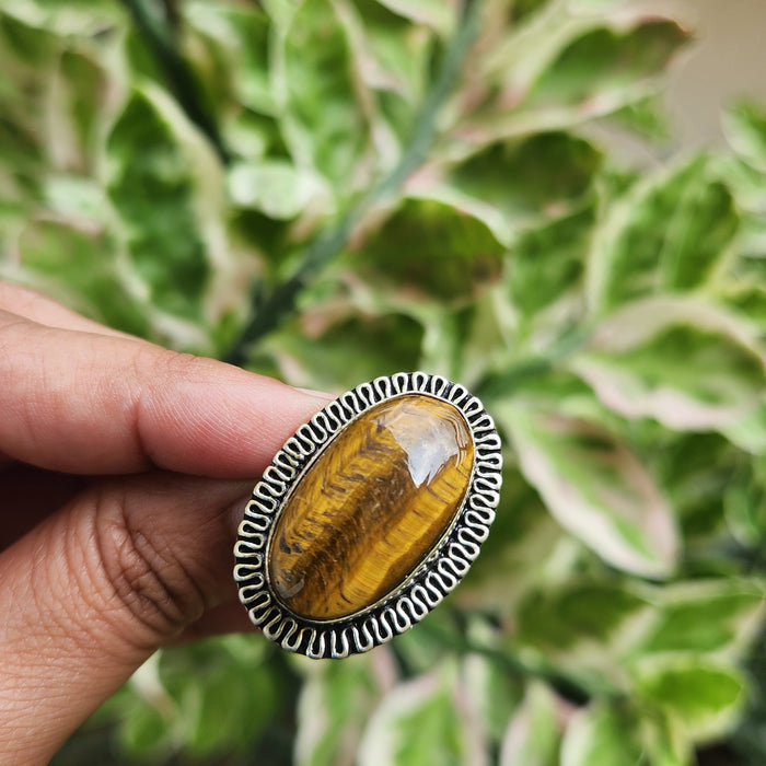 Certified Tiger Eye Adjustable Ring -R24