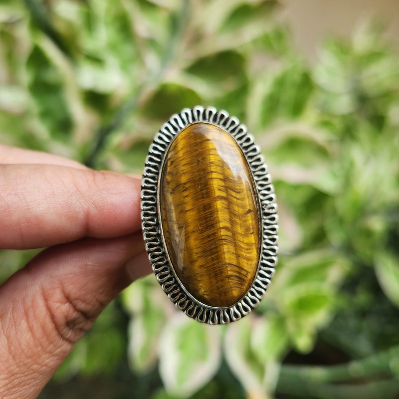 Certified Tiger Eye Adjustable Ring -R23