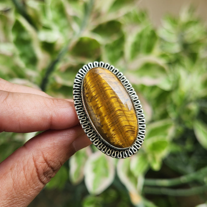 Certified Tiger Eye Adjustable Ring -R23