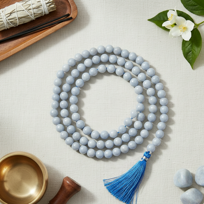 Angelite Stone Rosary Mala 108 Beads