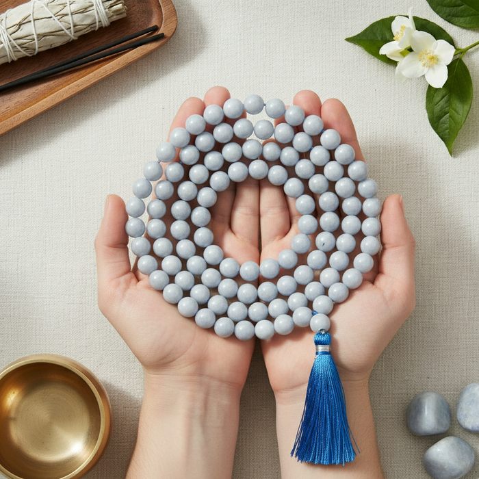 Angelite Stone Rosary Mala 108 Beads