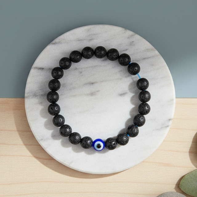 Lava Stone Bracelet with Evil Eye Bead