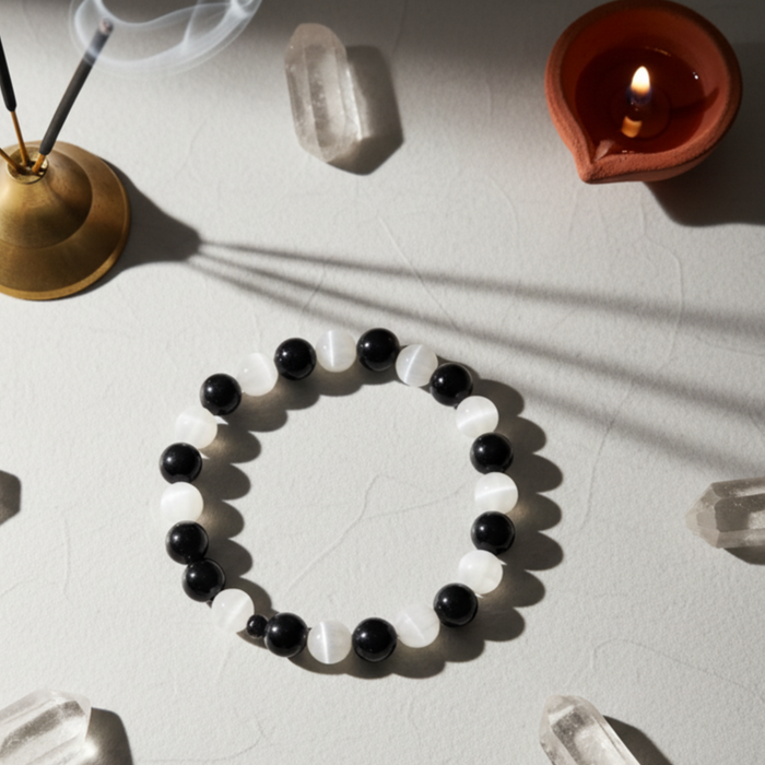 Ultimate Shield Bracelet- Black Tourmaline & Selenite