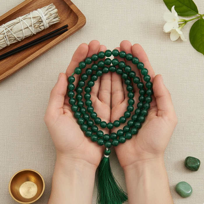Green Jade Stone Rosary Mala 108 Beads