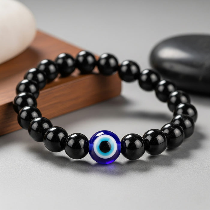 Black Tourmaline + 1 Evil Eye Bead Healing Bracelet