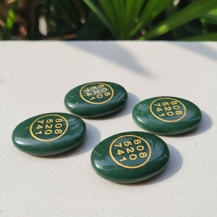 Green Jade Stone Zibu Symbol & Grabovoi  Numbers (1 piece)