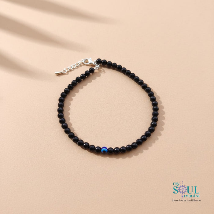 Black Tourmaline with Evil Eye Anklet (Single Piece)