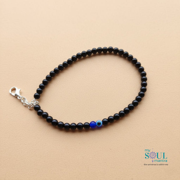 Black Obsidian with evil eye Anklet (Single Piece)