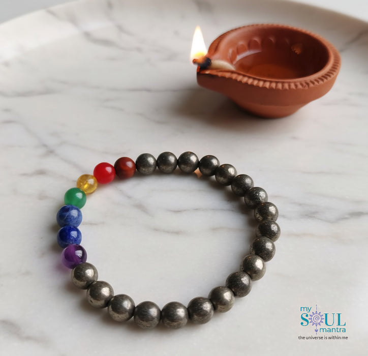 Pyrite with Seven Chakra Healing Bracelet
